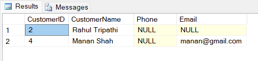 Retrieving Customers with NULL Phone Numbers